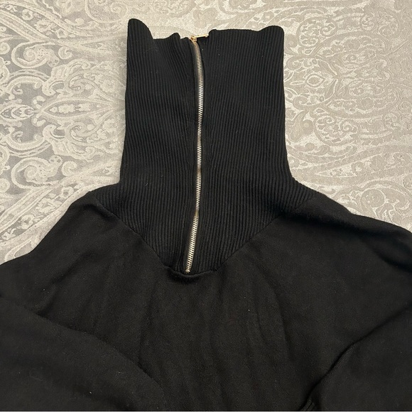 ZARA KNIT FUNNEL NECK 1/4 ZIP SWEATER WITH BALLOON SLEEVES IN BLACK SIZE MEDIUM - Picture 14 of 14